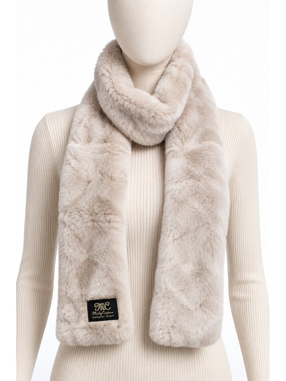 Minky Couture Women's Plush Faux Fur Designer Scarf in Blush